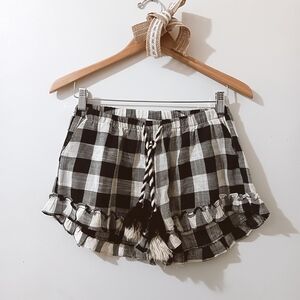 Revolve Misa Los Angeles Black & Ivory White Lacy Gingham Plaid Ruffled Shorts